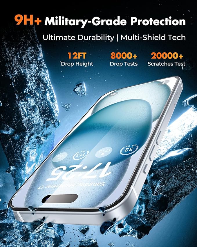 UNBREAKcable 2+2 Pack for iPhone 15 Screen Protector & Lens Protector 【Military-Grade】【Easy Install】【Efficient Night Shot】9H+ Shatterproof Tempered Glass Film,Bubble-Free&Anti-Fingerprint ,Case Friendly-6.1 inch