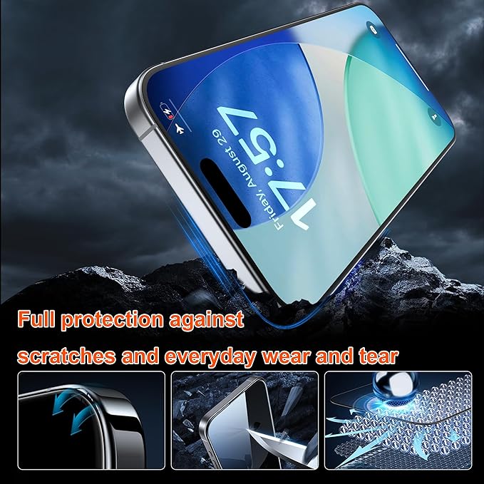 OneFish Screen Protector Privacy Compatible with iPhone 17 Pro 2 Pack 4 Way 360° Anti-Spy Tempered Glass, 9H Hardness, 3D Curved Edges, Case-Friendly & Easy Installation