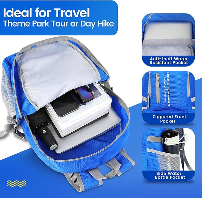 ZOMAKE Lightweight Packable Backpack, 35L Light Foldable Hiking Backpacks Water Resistant Collapsible Daypack for Travel(Dark Blue)