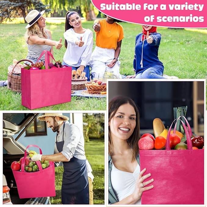 Windyun Reusable Grocery Bags Large Non Woven Shopping Bags with Handles Foldable Portable Tote Bulk, 16x6x12 Inch