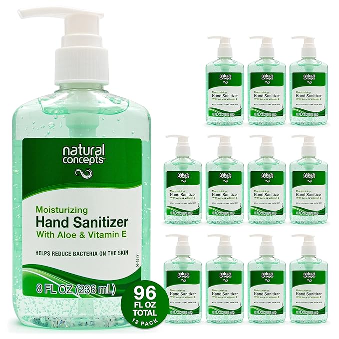 | 70% Ethyl Alcohol with Aloe and Vitamin E, Hand Sanitizer Gel | Made in Canada | 8-oz Bottle, 12-Pack | with Pump