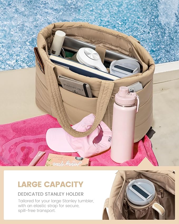 LOVEVOOK Tote Bag for Women, Large Puffer Work Tote Bag for 15.6 Inch Laptop, Lightweight Travel Tote with Zipper Gifts for Women