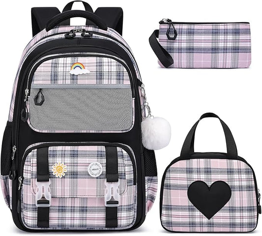 MOMUVO Girls Backpack with Lunch Box, Backpack and Lunch Box Set, School Bags for Girls Kindergarten Elementary Preschool Middle