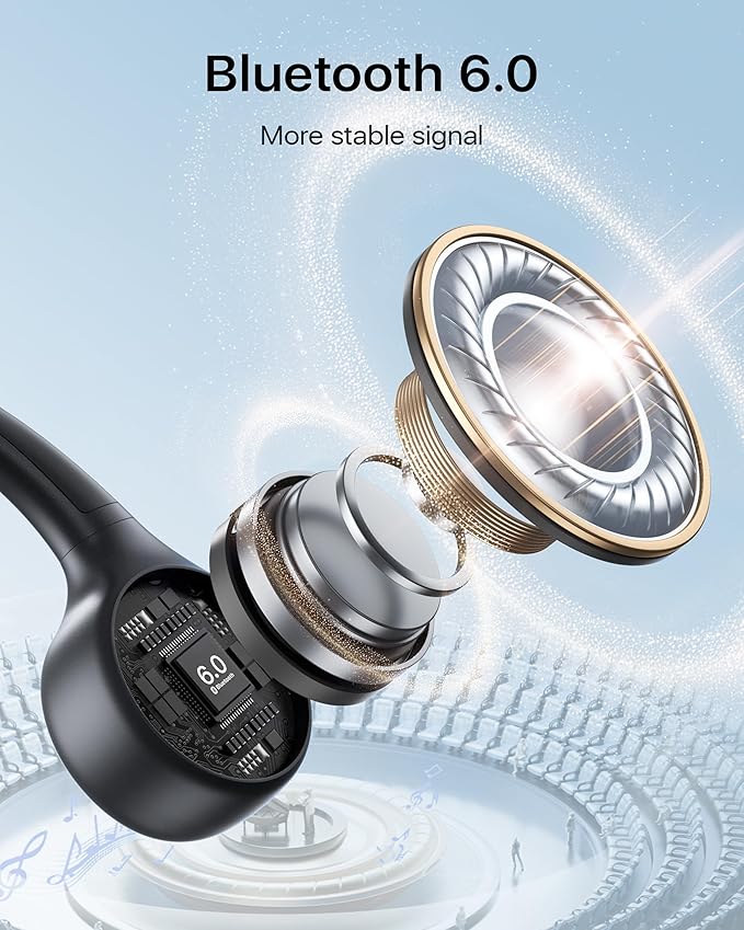 Bone Conduction Headphones, Open Ear Headphones Bluetooth 6.0 with Mic, 10H Playtime,Waterproof Sports Headphone Suitable for Running,Cycling, Outdoor Sports