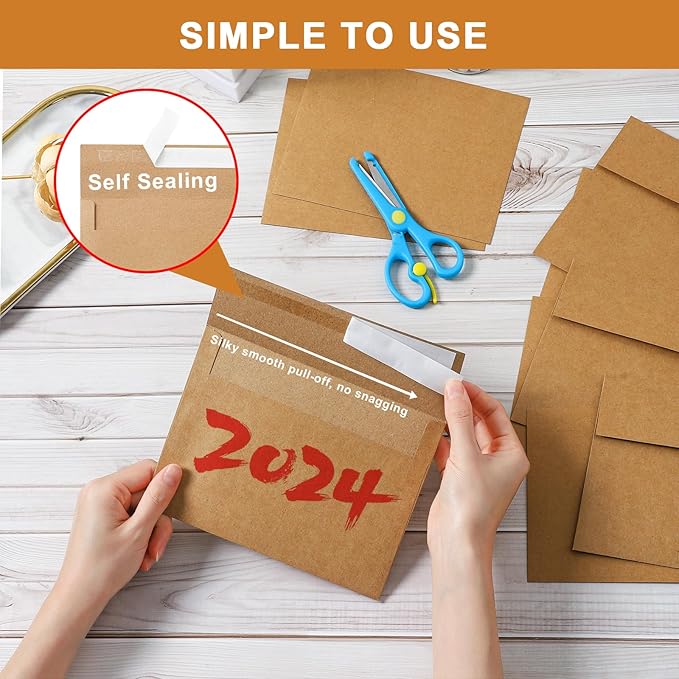 100 Packs Brown Blank Cards and Envelopes 5 x 7 Heavyweight Single Panel Cardstock and A7 Envelopes Self Seal for Wedding Invitations, Birthday, Thank You Cards, Mailing