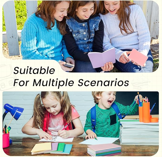 Oucaru 64PCS Mini Notebooks Bulk, 3.5" x 5.5", 16 Color, 60 Pages Blank Paper Small Pocket Notebook Set, Mini Journal Memo Notepads for Kids, Students, Traveler, School Office Supplies