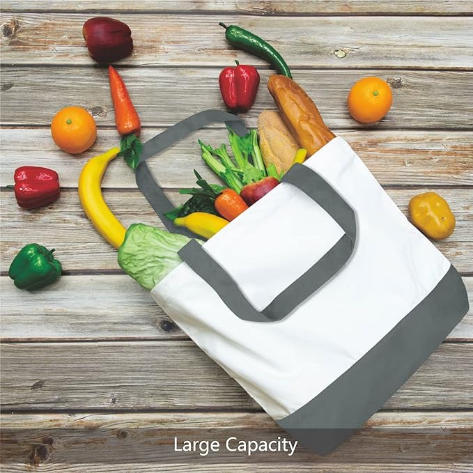 TOPDesign 1-Pack Super Strong Large 12oz Cotton Canvas Tote Bag, Reusable Grocery Shopping Cloth Bag, Fashionable Two-Tone Tote for Crafts, DIY Your Creative Designs
