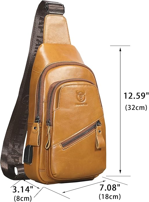 LUKZIJAES Genuine Leather Sling Bag for Men