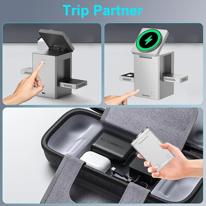 25W 3 in 1 Charging Station for Apple Devices,Auto Open/Close Mag-Safe Wireless Charging Stand Cube,Travel Wireless Charger Dock for iPhone 16/15/14Series & Apple Watch & AirPods (Metal Gray)