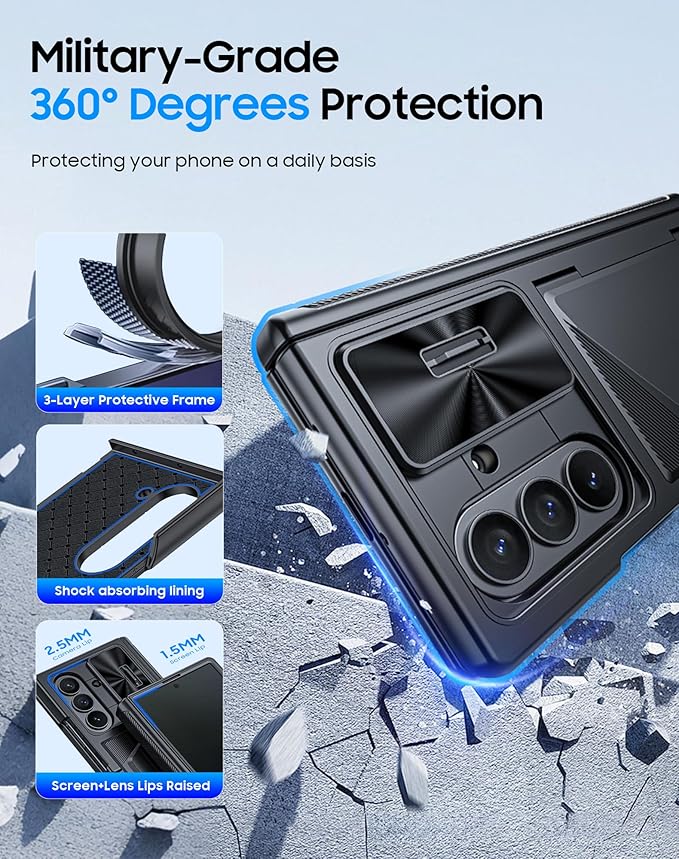 for Samsung Galaxy Z Fold 7 Case with Card Holder RFID Blocking [Privacy Screen Protector ] [Slide Lens Cover] [Hinge Protection] Shockproof Protective Phone Wallet Case for Z Fold 7 (Black)