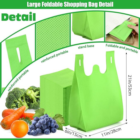 Windyun Large Grocery T-shirt Bags Bulk Reusable Non Woven Shopping Bag Foldable Gift Tote with Handle, 21x11x6 Inch