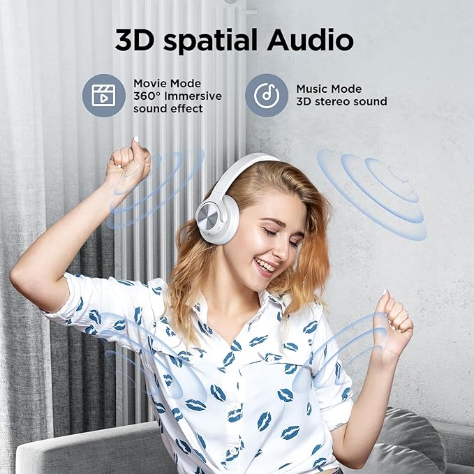 Noise Cancelling Headphones: Wireless Over Ear Bluetooth Headphones with 130H Playtime - Hi-Res Sound Custom EQ via App Deep Bass Comfort Fit Ear Cups for Travel Home Office