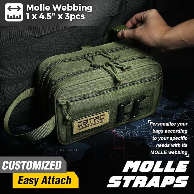 DBTAC Tactical Toiletry Bag for Men | Dry Wet Separate Hygiene Bag Compact Dopp Kit Mens Shaving Kit Travel shower Bag (OD Green)