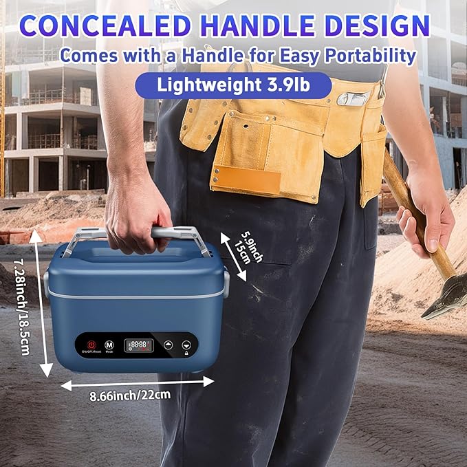 Cordless Electric Lunch Box,24000mAh Battery Powered Self Heating Lunch Box,1.2L Portable Food Warmer With Removable Divider,Insulated Bag & Utensils,For Office & Outdoor Use