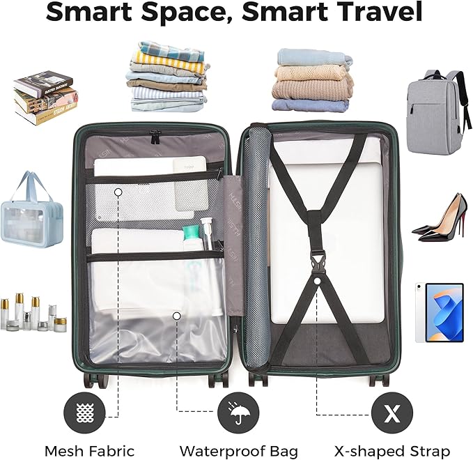 20 Inch Carry On Luggage, Hardside Lightweight Spinner Suitcase with TSA Lock, 22x14x9 Airline Approved Hard Shell Travel Suitcase with Wheels, Scratch Resistant (Dark Green, 20 Inch)