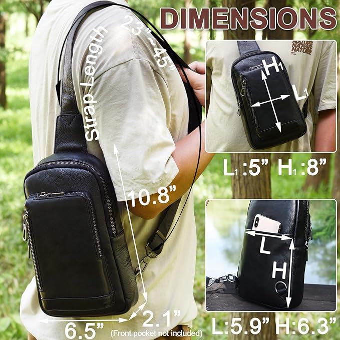 Genuine Leather Sling Bag for Men and Women Crossbody Shoulder Purse Chest Sling Backpack Carry on Casual Daypack