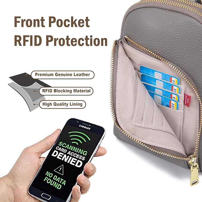 INICAT RFID Blocking Sling Bag Leather Crossbody Bags for Women Fanny Pack Cross Body for Woman Chest Bag for Travel 1.9L