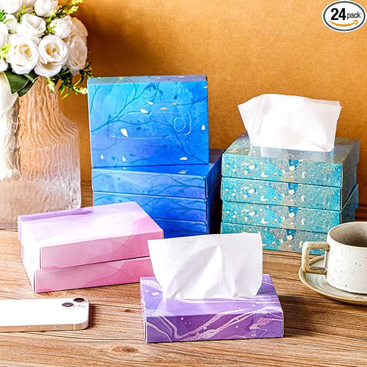 Yinder 24 Packs 960 Sheets Tissue Cube Car Facial Boxes Disposable Facial Travel Tissues Holder Soft Watercolor Boxes 2 Ply 40 Sheets for Wedding Household Car Kitchen Bathroom(Stylish)
