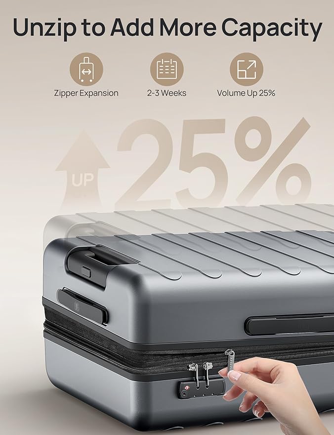 NINETYGO Carry On Luggage 22x14x9 Airline Approved, 20 Inch Luggage with Smooth Spinner Wheels, Expandable, Hard Shell PC Suitcase, Lightweight Travel Luggage, TSA Approved (Grey, Rhine Max)