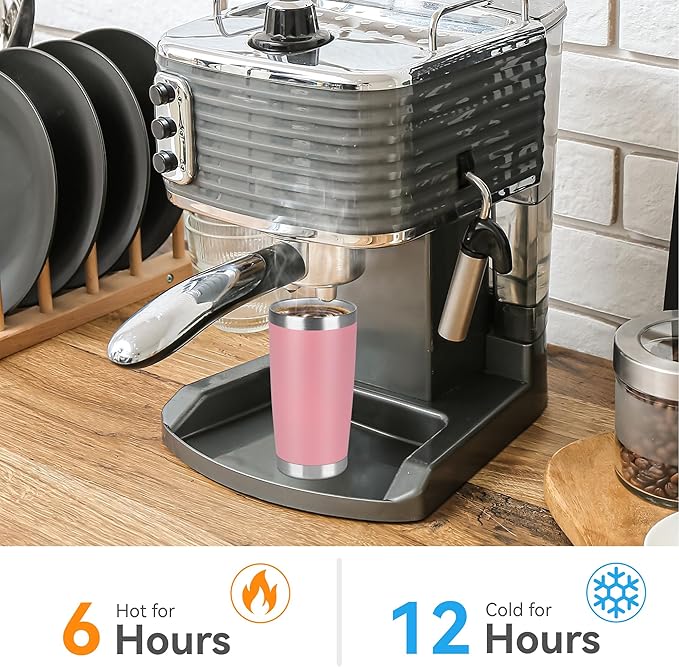 20 oz Tumbler Stainless Steel Tumblers Bulk with Lid Double Wall Insulated Coffee Tumbler Cups for Hot & Cold Drinks Powder Coated Travel Coffee Tumbler Mug Metal (Rose Pink, 1 pack)