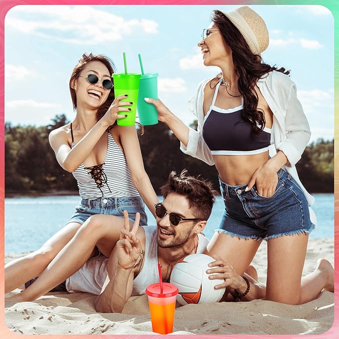 Honeydak 100 Pack Tumbler with Straw and Lid Bulk Glitter Plastic Cups Water Bottle Iced Coffee Travel Mug Reusable Party Favor Cups for Birthdays travel 24-27 oz (Mixed Color)