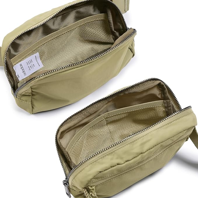 ODODOS Unisex Mini Belt Bag with Adjustable Strap Small Fanny Pack for Workout Running Traveling Hiking, Khaki Green