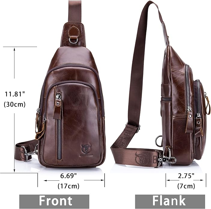 LUKZIJAES Genuine Leather Sling Bag for Men