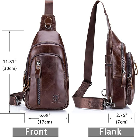 LUKZIJAES Genuine Leather Sling Bag for Men