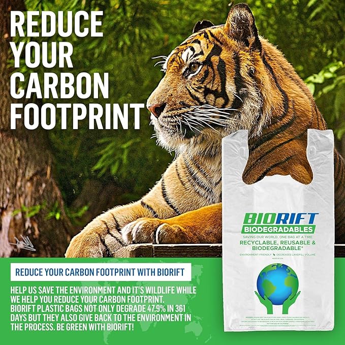 Biodegradable Thank You Bags | 500 Count - Bulk | Extra Thick, Strong, Recyclable, & Reusable | 100% Biodegradable Shopping Bags, Grocery/Restaurant/Supermarket | 12” x 6.5” x 22” |