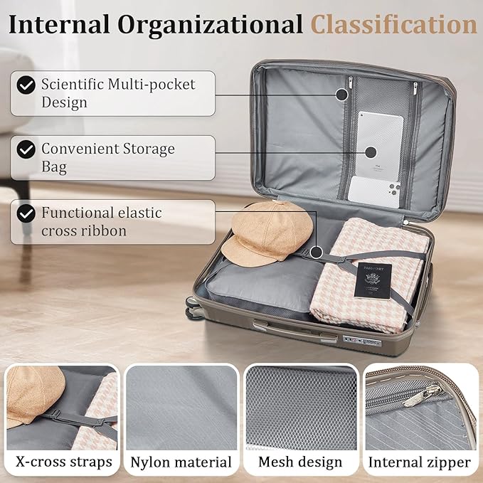 Luggage Set 4 Piece with Spinner Wheel, TSA Approved Expandable Hardshell Suitcase, Lightweight Travel Family Set for Men and Women(Champagne)