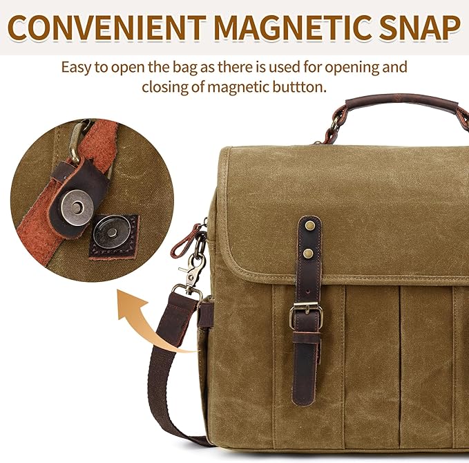 Messenger Bag for Men 15.6 Inch Vintage Canvas Genuine Leather Briefcase for Men Laptop Bag Satchel Shoulder Bag