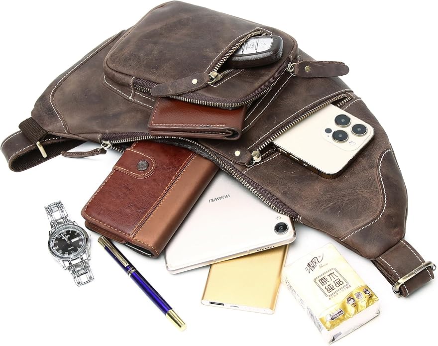 Genuine Leather Sling Bag for Men Women Backpack Chest Shoulder Satchel Crossbody Bags Casual Outdoor Daypack