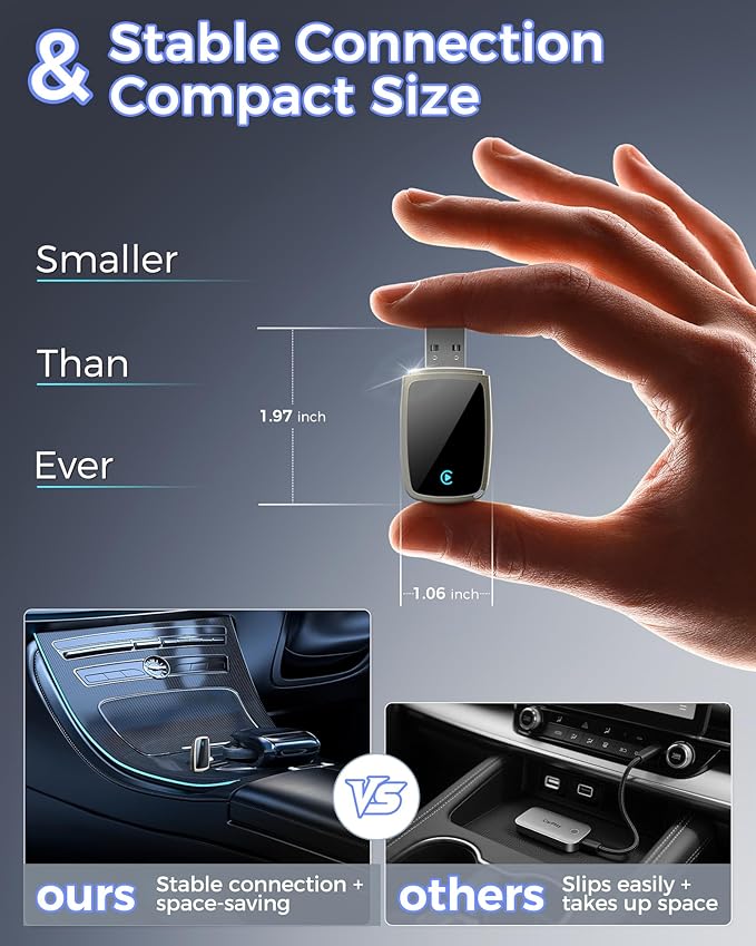 Wireless CarPlay Adapter 2025 Upgrade, Mini USB Design Converts Wired Car Play to Wireless, Plug and Play, Ultra-Low Latency Fast Stable Connection Compatible with iPhone 6+(Gold)