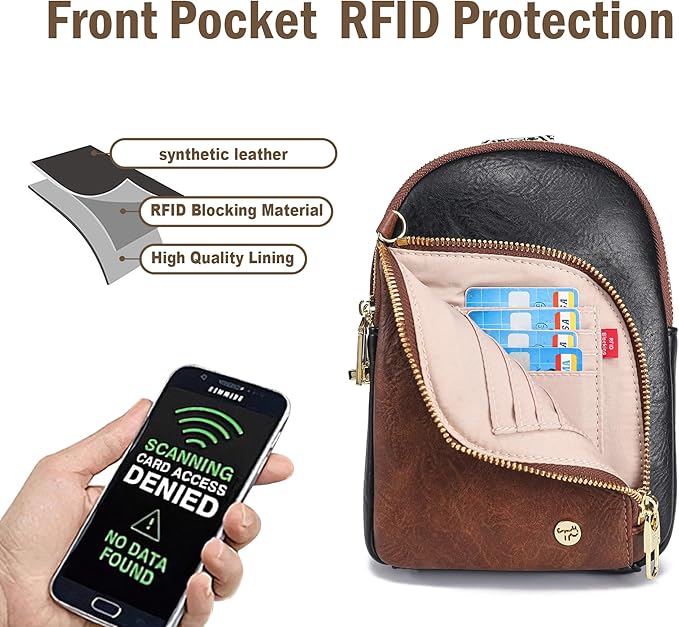 INICAT RFID Blocking Sling Bag Leather Crossbody Bags for Women Fanny Pack Cross Body for Woman Chest Bag for Travel 1.9L