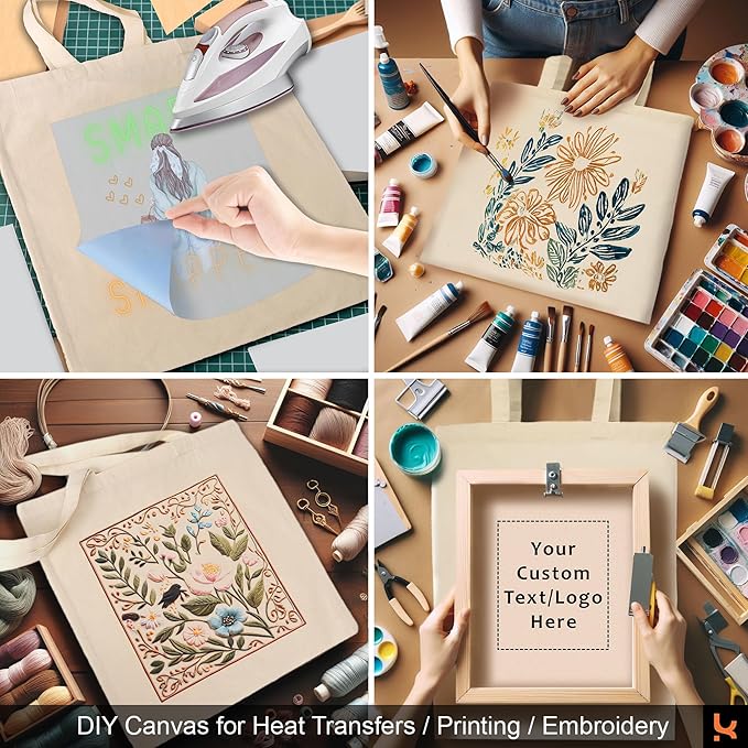 5|6|12|24 Pack Cotton Canvas Tote Bags, Reusable Shopping Grocery Bag, 16”x15” Blank Bulk Cloth Bags for DIY & Promo