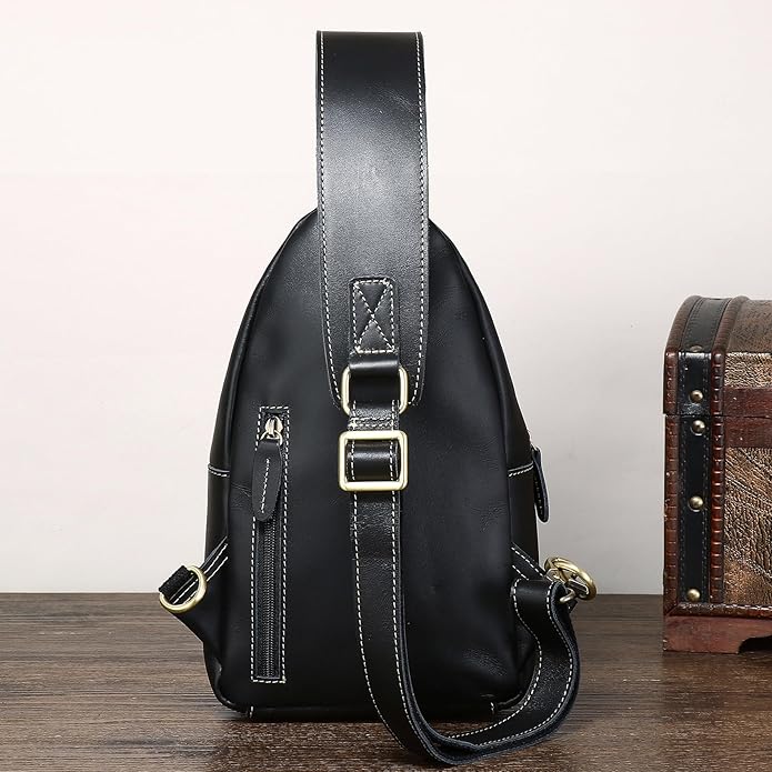 Genuine Leather Sling Bag for Men Women Backpack Chest Shoulder Satchel Crossbody Bags Casual Outdoor Daypack