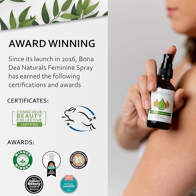 Bona Dea Naturals’ “The Original” All Natural Feminine Deodorant Spray | Intimate Yoni Oil Relief for Vaginal Itch, Odor, & Dryness | 2 oz Spray