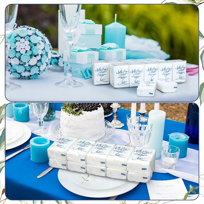 Spiareal 50 Pcs Blue Mother of the Bride Happy Tears Tissues for Wedding Bulk 3 Ply Mother of the Bride Tissues Pocket Paper Mini Travel Size for Party Favor Christian Wedding Gifts