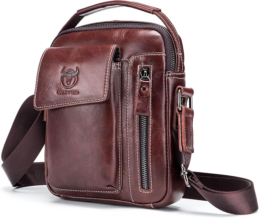 LUKZIJAES Small Genuine Leather Shoulder Bag Men Messenger Handbag Lightweight Sling Crossbody Bag