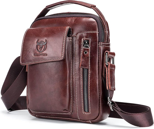 LUKZIJAES Small Genuine Leather Shoulder Bag Men Messenger Handbag Lightweight Sling Crossbody Bag