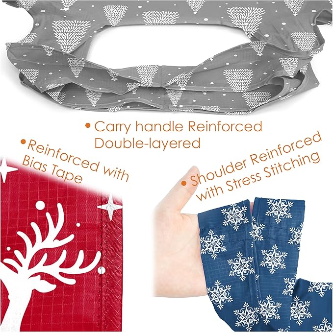 BeeGreen Christmas Reusable Gift Bags,6 Pack Large Holiday Tote Foldable Cloth Bag for Women, Cute Grocery Storage for Xmas Gifts Market Shopping, Washable Collapsible Reusable Bags with Handles