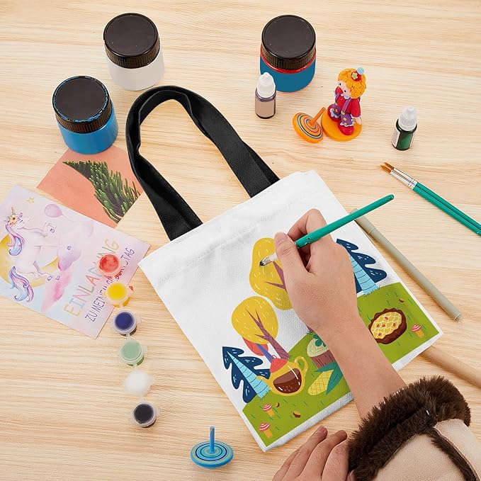 Amylove 48 Pcs Mini Tote Bag Sublimation Blank Canvas Tote Bags Reusable Grocery Luggage DIY Sack Goody for Party Even (8.5 x 8 Inch,Beige with Black Handle)