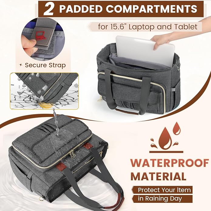 RAINSMORE Teacher Tote Bag 15.6 inch Laptop Bag for Women Work Bags Nurse Bag Lightweight Laptop Tote Computer Briefcase