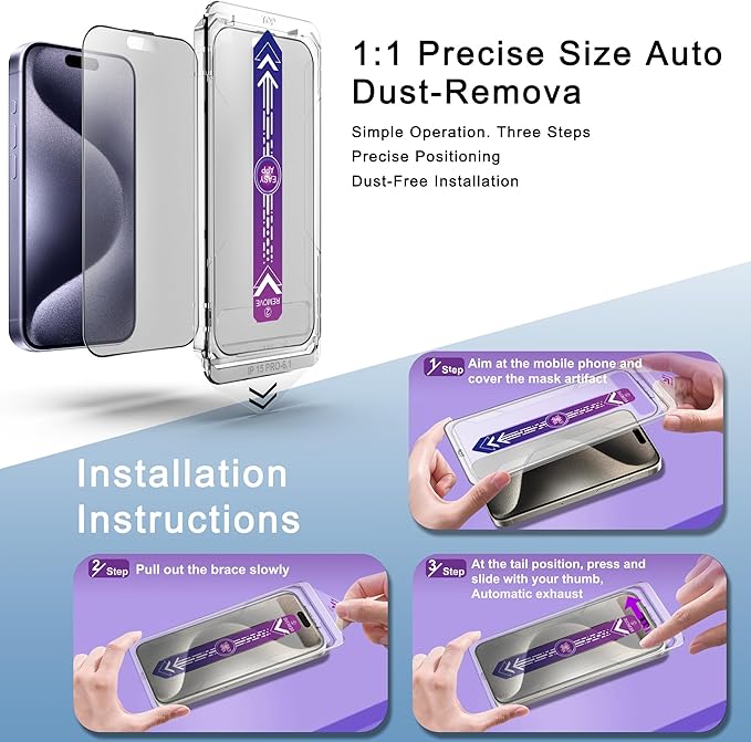 2 Pack Matte Screen Protector for iPhone 15 Pro 6.1-Inch Auto Dust Removal, No Bubbles, Tempered Glass Film, Easy Installation