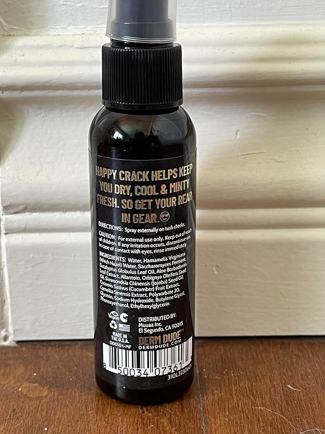 Derm Dude Happy Crack Refresh & Cool Butt Spray | Minty Fresh Scent | Deodorant & Odor Eliminator with Soothing Witch Hazel & All-Natural DeoPlex for Odor Control | 2 oz (1 Pack)