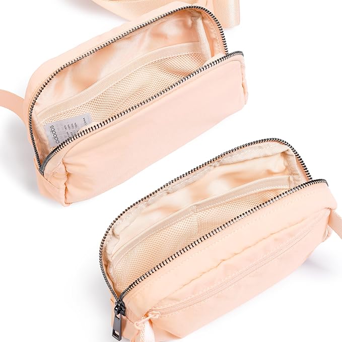 ODODOS Unisex Mini Belt Bag with Adjustable Strap Small Fanny Pack for Workout Running Traveling Hiking, Pale Coral