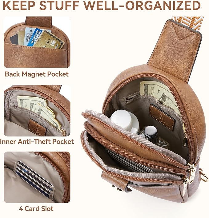 BOSTANTEN Small Sling Bag Crossbody Bags for Women Trendy Crossbody Purse Leather Chest Bag