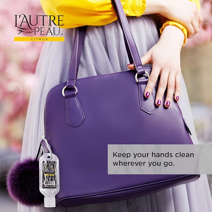 Travel Hand Sanitizer Gel with Aloe Vera & Vitamin E Made by L’AUTRE PEAU - Citrus Scented Alcohol Based Liquid Instant Hand Cleaner Pocket Sanitizer with Carabiner Clip (2oz 6 Pack)