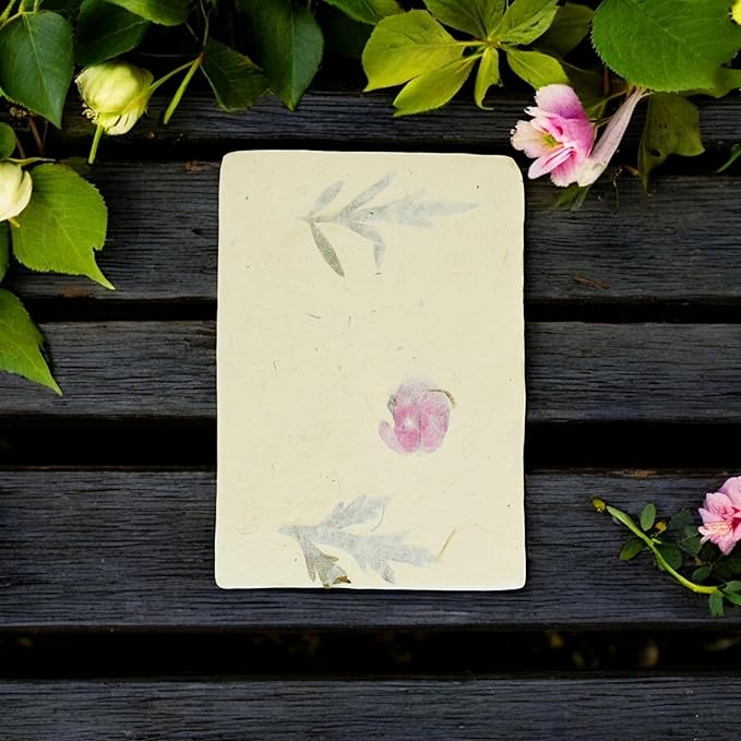 Handmade Lokta Card Stock 5x7 Inch Deckle-edge Paper with Bougainvillea Petal and Titepati leaves. for Vintage Stationery, Printing, and Decorative Invitations (100 Sheets, Forest Wanderer)