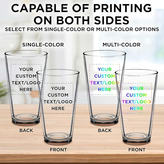 Custom Arc Pint Glass 16 oz. Set of 100, Personalized Bulk Pack - Beer Glasses, Heavy Duty Drinkware - Clear